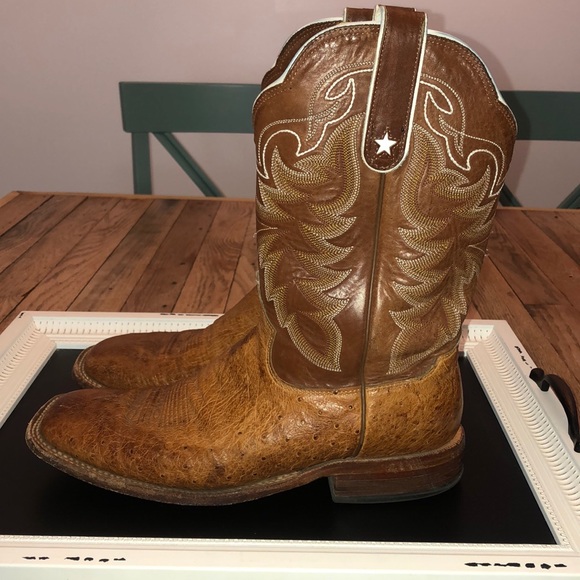 Tony Lama Smooth Ostrich Cowboy Boots - Square Toe - Picture 5 of 8